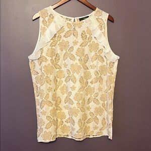 Women’s 1X Floral Lace Sleeveless Top - Cream